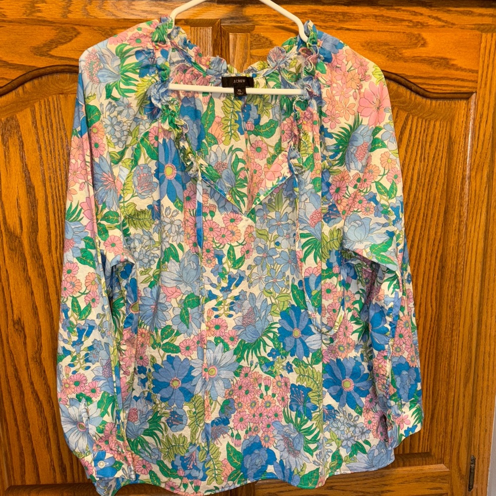 J. Crew Women's Floral Blouse - Blue and Pink